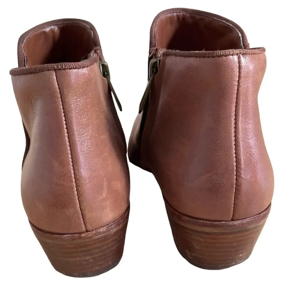 Sam Edelman Boots Women's Size 7 Brown Leather Petty Ankle Stacked Heel Side Zip